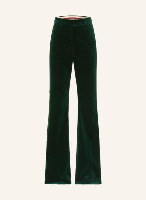 Max Mara Studio Sametové Marlene Kalhoty Oscuri S Galonovými Pruhy tmavě zelená