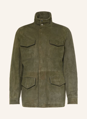 Jacob Cohen Kožená Bunda Fieldjacket olivová