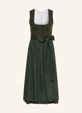 Heimatglück Tracht Lněné Dirndl Daphne tmavě zelená / bílá
