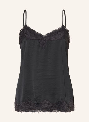 Oui Satintop Mit Spitze schwarz