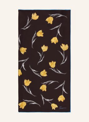 Jacquemus Hedvábný Šátek Le Foulard Tulipe tmavě hnědá / žlutá / modrá