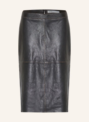 Allsaints Kožená Sukně Olivia tmavě hnědá