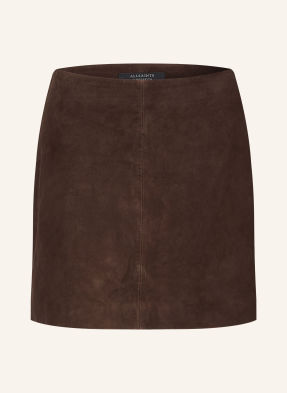 Allsaints Kožená Sukně Renai tmavě hnědá