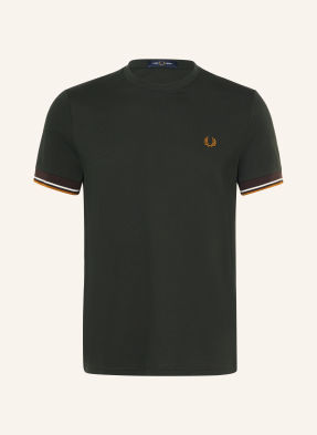 Fred Perry Tričko tmavě zelená / koňaková / bílá