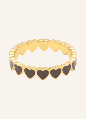 Lulu Copenhagen Prsten Connected Hearts zlatá / tmavě hnědá