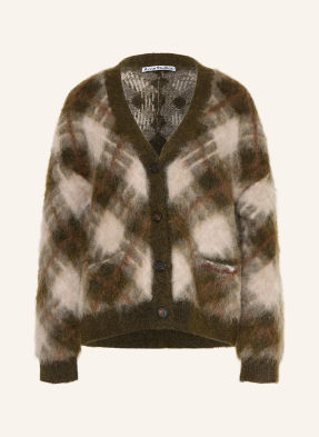 Acne Studios Pletený Svetr Z Mohéru khaki / světle šedá / tmavě červená
