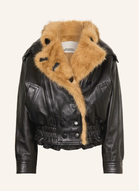 Isabel Marant Lederjacke Valina Mit Kunstfell schwarz