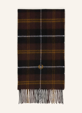 Fred Perry Šála Lambswool tmavě hnědá / tmavě žlutá / černá