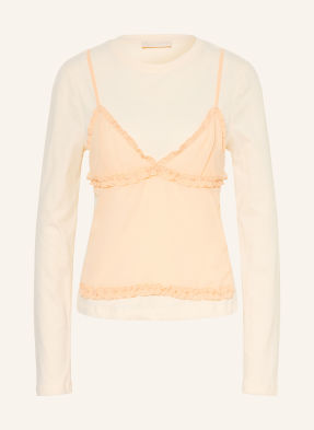 Ulla Johnson Tričko S Dlouhým Rukávem Freda Z Kombinace Materiálů krémová / tmavě oranžová