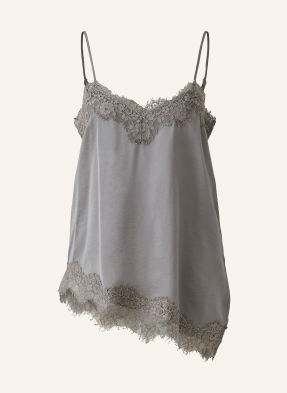 Oui Satintop Mit Spitze grau