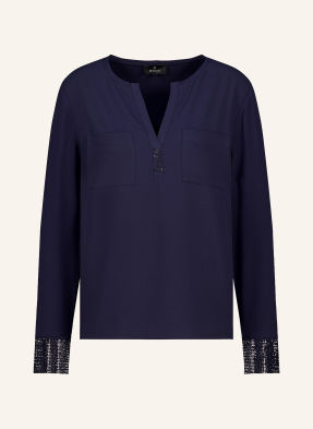 Monari Blusenshirt Im Materialmix Mit Schmucksteinen blau