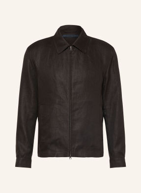 Boss Lněný Overshirt Wing tmavě hnědá