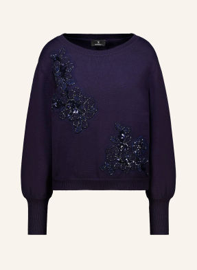 Monari Pullover Mit Schmucksteinen Und Pailletten blau