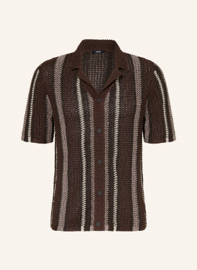 Reiss Pletená Košile Farin Slim Fit tmavě hnědá / hnědá / béžová