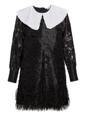 GANNI Kleid mit Spitzen- und Federbesatz