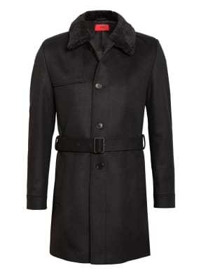 HUGO Trenchcoat MENEGO mit Kunstfellbesatz
