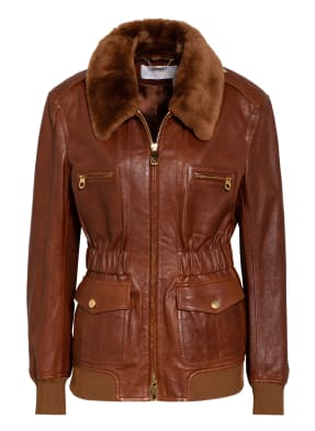 Chloé Lederjacke mit Kunstpelzbesatz