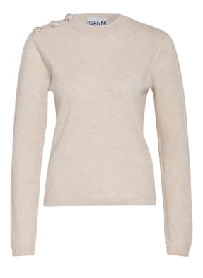 GANNI Cashmere-Pullover mit Schmucksteinbesatz