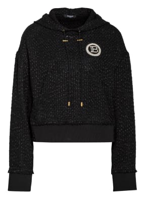 BALMAIN Tweed-Hoodie mit Schmucksteinbesatz