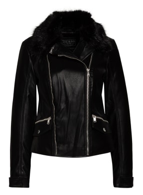 GUESS Bikerjacke CANTARA in Lederoptik mit abnehmbarem Kunstpelzbesatz