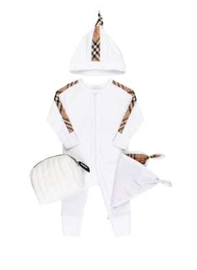 BURBERRY Set: Strampler, Mütze und Tuch