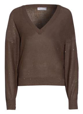 BRUNELLO CUCINELLI Leinenpullover mit Paillettenbesatz