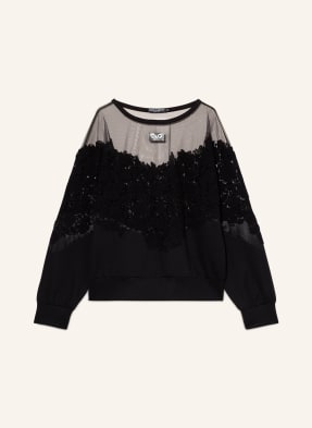 DOLCE & GABBANA Bluza nierozpinana z mieszanki materiałów z koronkowym obszyciem