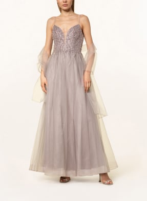 unique Abendkleid mit Schmucksteinbesatz und Stola