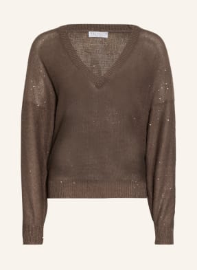 BRUNELLO CUCINELLI Leinenpullover mit Paillettenbesatz