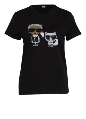 KARL LAGERFELD T-Shirt IKONIK mit Paillettenbesatz