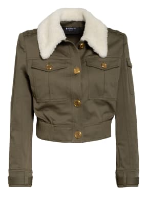 BALMAIN Cropped-Jacke mit Kunstfellbesatz
