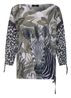 monari Pullover mit Leinen und Schmucksteinbesatz