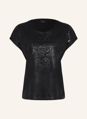 monari T-Shirt im Materialmix mit Schmucksteinbesatz