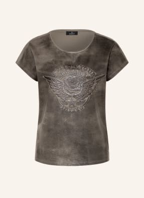 monari T-Shirt im Materialmix mit Schmucksteinbesatz