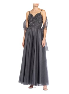 unique Abendkleid mit Schmucksteinen und Stola