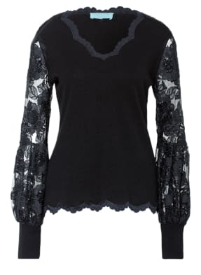 OLVI'S Pullover mit Pailletten- und Spitzeneinsatz