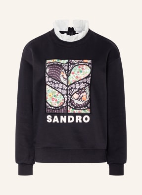 SANDRO Sweatshirt mit abnehmbarem Spitzenkragen