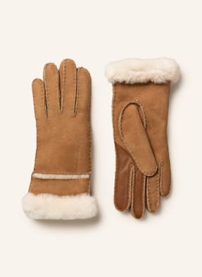 UGG SEAMED TECH leather gloves with real fur and touchscreen function