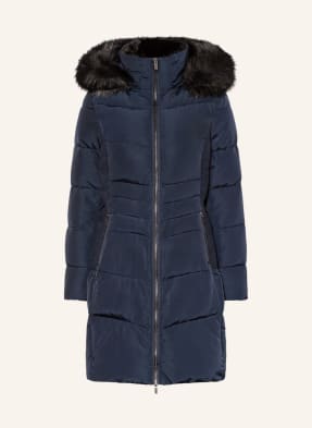 HOBBS Quilted coat with removable hood and faux fur