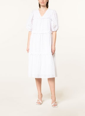 EVA MANN Kleid mit Lochspitze und Rüschen