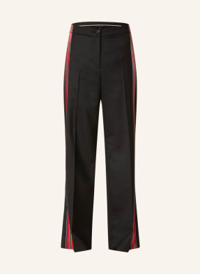 MARC CAIN Wide leg trousers with tuxedo stripes