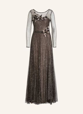 MARCHESA NOTTE Dress with glitter and tulle flower trim