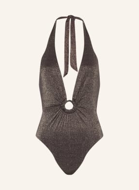 SEAFOLLY Halter neck-swimsuit SEPIA PLUNGE with glitter thread