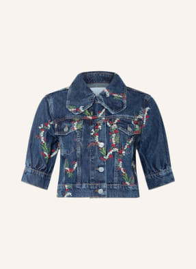 GANNI Cropped denim jacket with embroidery