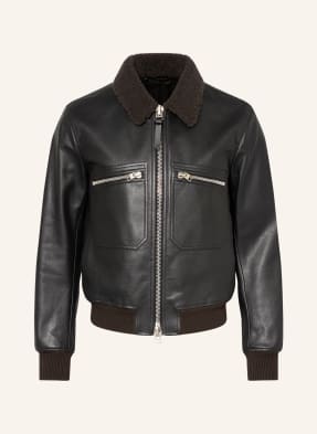 TOM FORD Leather bomber jacket with real fur
