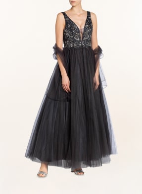 unique Abendkleid mit Pailletten- und Schmucksteinbesatz