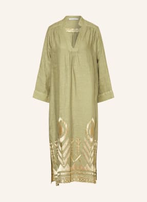 Greek Archaic Kori Beach dress FEATHER in linen with 3/4 sleeves