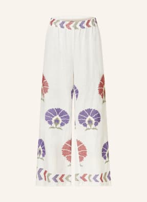 Greek Archaic Kori Linen trousers MINI PEACOCKS