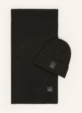 BOSS Set MORBIDO: Schal und Mütze in schwarz