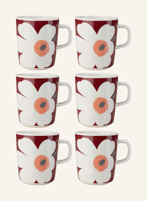 Marimekko Sada 6 Hrnků Oiva/Unikko režná / tmavě červená / tmavě oranžová